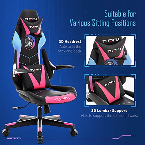 TUOFU Ergonomic Leather Gaming Chair for Adults Adjustable Reclining Office Chair with Lumbar Support Padded Headrest Armrest High Back Executive Chair Video Game Racing Chair