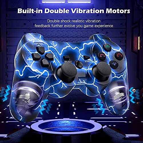 Bowei PS3 Controller Wireless 2 Pack Double Shock Gamepad for Playstation 3 Remotes, Six-Axis Wireless PS3 Controller with Charging Cable, Blue+ Purple