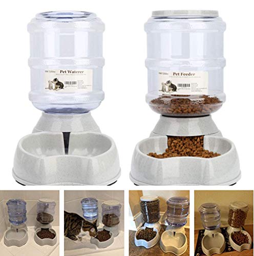 Cat Water Fountain,Automatic Cat Feeder,Dog Water Dispenser,1 Gal Pet Automatic Feeder Waterer by Blessed family(Waterer+Feeder)