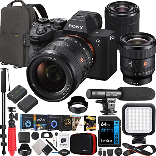 Sony a7 IV Full Frame Mirrorless Camera Body with 2 Lens Kit FE 24mm F1.4 GM G Master + 28-70mm ILCE-7M4K/B + SEL24F14GM Bundle w/Deco Gear Backpack + Monopod + Extra Battery, LED and Accessories