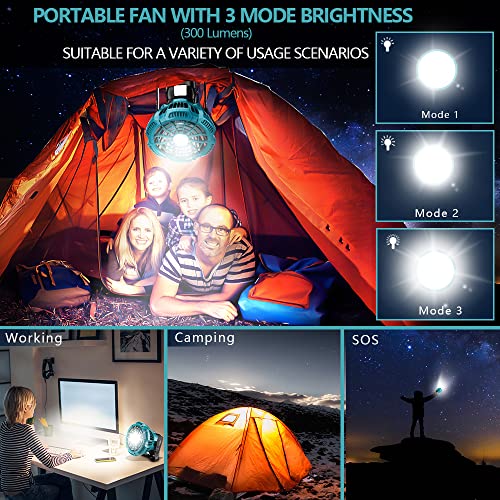 for Makita Fan Hiesuan Portable Camping Fan with Lantern, Remote, 3 Speed Brightness, 4H Timer, Foldable Hook Rechargeable Cordless Jobsite Small Personal Fan for Makita 14.4V-18V Li-Ion Battery