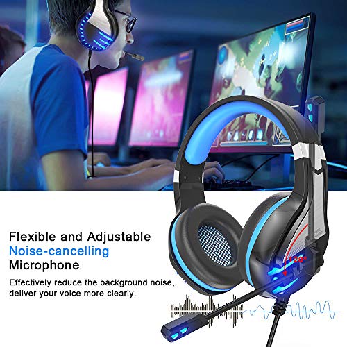 NPET HS10 Stereo Gaming Headset for PS4 PC Xbox One PS5 Controller, Noise Cancelling Over Ear Headphones with Mic,LED Light, Bass Surround, Soft Memory Earmuffs for Laptop Mac Nintendo NES Games