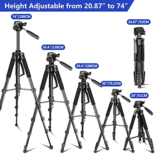 Aureday 74’’ Camera Tripod with Travel Bag,Cell Phone Tripod with Wireless Remote and Phone Holder, Compatible with DSLR Cameras,Cell Phones,Projector,Webcam,Spotting Scopes,Tablet Accessories