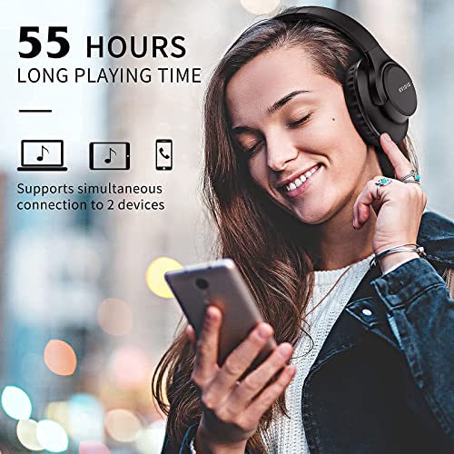 Bluetooth Headphones Over Ear,KVIDIO 55 Hours Playtime Wireless Headphones with Microphone,Foldable Lightweight Headset with Deep Bass,HiFi Stereo Sound for Travel Work Laptop PC Cellphone