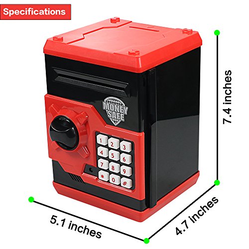 HUSAN Great Gift Toy for Kids Code Electronic Piggy Banks Mini ATM Electronic Coin Bank Box for Children Password Lock Case (Black/Red)