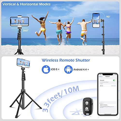 Sensyne 62" Phone Tripod & Selfie Stick, Extendable Cell Phone Tripod Stand with Wireless Remote and Phone Holder, Compatible with iPhone Android Phone, Camera