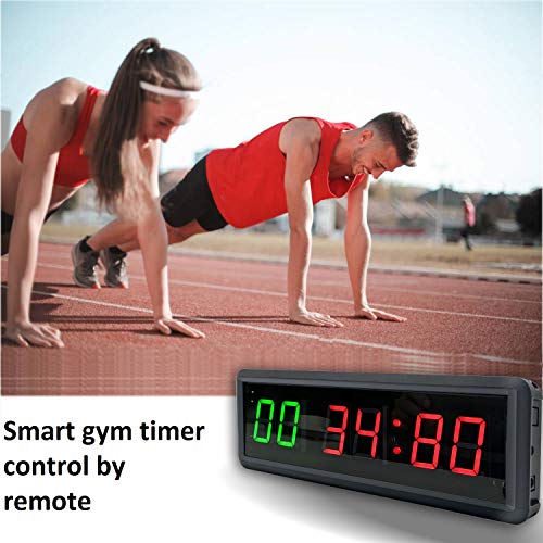 Ledbrigym Gym Timer Clock Digital Interval Tabata Workouts Fitness Wall Small with Remote Home Garage Office Jujitsu School Referee Studio Church Service (Two Green+Four Red 1.5")