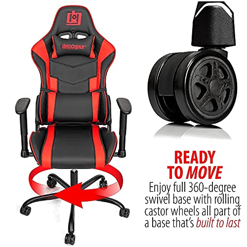 Deco Gear Red Ergonomic Foam Gaming Computer Chair with Adjustable Head and Lumbar Support, Hydraulic Seat Adjustment, Adjustable Armrests, Includes Mechanical Gaming RGB Cherry Red MX Keyboard