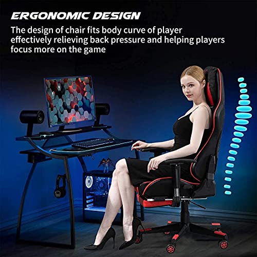 X-VOLSPORT Massage Gaming Chair with Footrest Reclining High Back Computer Game Chair with Lumbar Support and Headrest, Racing Style Video Gamer Chair Red