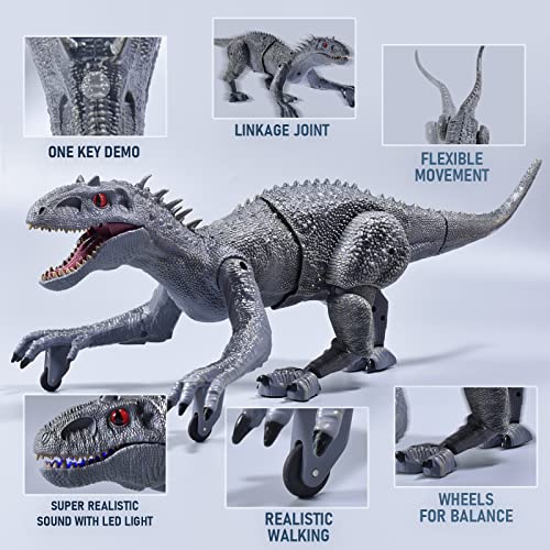 Remote Control Dinosaur Toy for Kids 3-5 5-7 8-12, Electric Robot Dinosaur for Boy Gift Imitates with Lights and Sounds, Walking Roaring Simulation Velociraptor Rechargeable