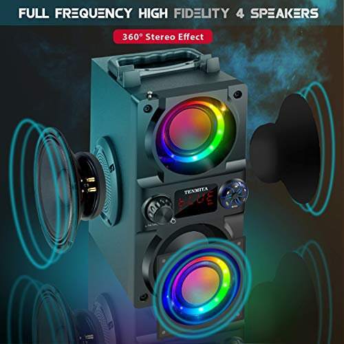 Bluetooth Speaker, 40W (60W Peak) Portable Wireless Speaker with Colorful Lights, Double Subwoofer Heavy Bass, FM Radio, MP3 Player, Bluetooth 5.0, Loud Stereo Speaker for Home Outdoor Party Camping
