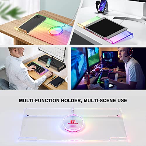 Premium Acrylic Computer Keyboard Stand, 366 Kinds RGB LED Backlit Keyboard Tray,Gaming Keyboard USB Interface Titled Keyboard Stand,Clear Acrylic Tilted Keyboard Riser for Office Desk, Home, School.