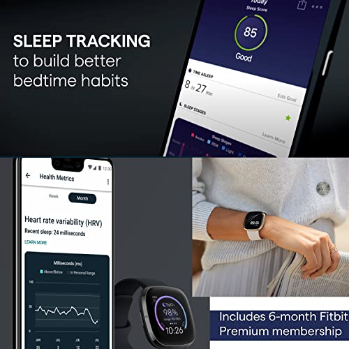 Fitbit Sense Advanced Smartwatch (Lunar White) with Small & large Bands, Bundle with 3.3foot Charge Cable, Wall Adapter, Screen Protectors & PremGear Cloth compatible with Fitbit