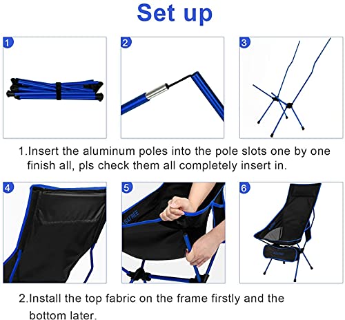 G4Free Upgraded Outdoor 2 Pack Camping Chair Portable Lightweight Folding Camp Chairs with Headrest & Pocket High Back High Legs for Outdoor Backpacking Hiking Travel Picnic Festival (Dark Blue)