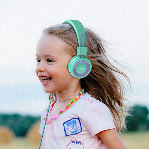 Elecder i37 Kids Headphones Children Girls Boys Teens Foldable Adjustable On Ear Headphones 3.5mm Jack Compatible Cellphones Computer MP3/4 Kindle School Tablet Green/Purple