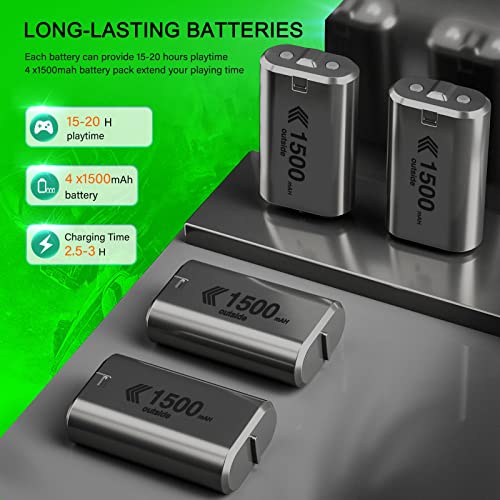 Rechargeable Battery Packs for Xbox One/Xbox Series X|S, 4 X 1500mAh Xbox one Controller Battery Packs, Rechargeable Batteries with Charger for Xbox One/One S/One X/One Elite