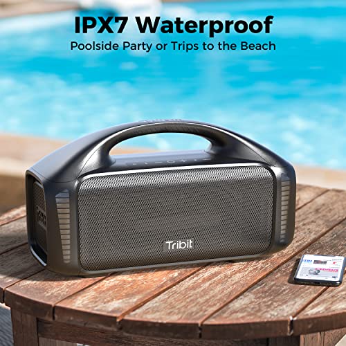 Tribit StormBox Blast Portable Speaker: 90W Loud Stereo Sound with XBass, IPX7 Waterproof Bluetooth Speaker with LED Light, PowerBank, Bluetooth 5.3&TWS, Custom EQ, 30H Playtime, Outdoor/Camping/Party