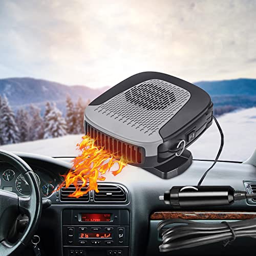 Auto Heater Fan,12V 150w Car Heater Portable Windshield Defogger and Defroster Fast Heating with Cigarette Lighter Plug 360 Degree Rotary Base Cooling Fans (Gray)