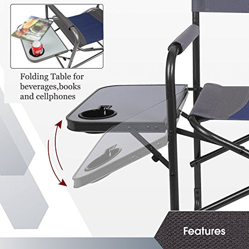 Portal Steel Frame Folding Outdoor Director's Camping Chair with Side Table, Blue/Grey