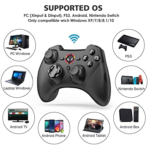 Wireless Game Joystick Controller, 2.4G Wireless Gamepad Joystick PC, Dual Vibration, 14 Hours of Playing for PC/Steam/PS3/TV BOX/Nintendo Switch (Black)