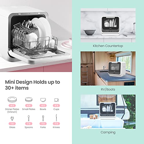 COMFEE' Portable Dishwasher Countertop, Mini Dishwasher with 5L Built-in Water Tank, No Hookup Needed, 6 Programs, 360° Dual Spray, 192℉ High-Temp& Air-Dry Function, Dishwasher for Apartments& RVs