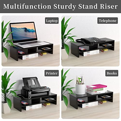 BUYIFY Monitor Stand Rise, 21.6 Inch 2 Tiers Wood Computer Desk Monitor Stand Riser with Storage Organizer, Desktop Stand for Laptop, Computer, iMac, Pc, Printer, for Home & Office