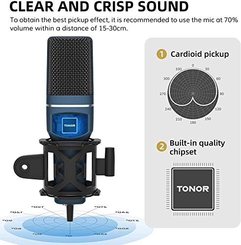 USB Microphone, TONOR Computer Cardioid Condenser PC Gaming Mic with Tripod Stand & Pop Filter for Streaming, Podcasting, Vocal Recording, Compatible with Laptop Desktop Windows Computer, TC-777