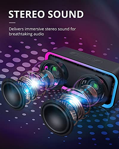 Bluetooth Speaker, Kunodi Bluetooth 5.0 Wireless Portable Speaker with 10W Stereo Sound, Party Speakers with Ambient RGB Light,18-Hour Playtime,IPX5 Waterproof Speakers for Outdoors, Travel（Black