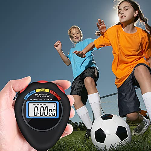 12 Pack Multi-Function Electronic Digital Sport Stopwatch Timer, Large Display with Date Time and Alarm Function,Suitable for Sports Coaches Fitness Coaches and Referees（Black）