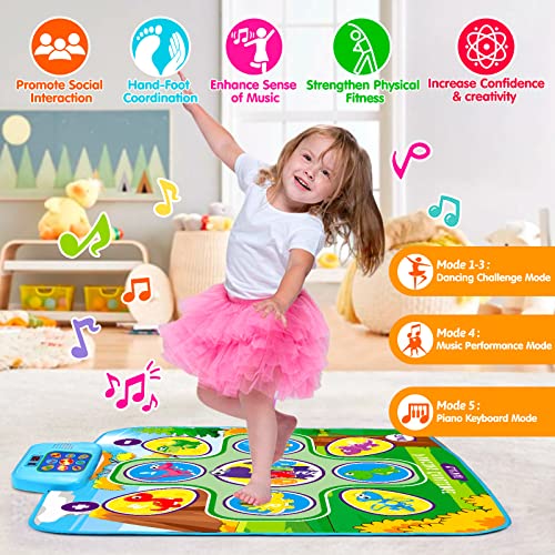 UMIKU Dance Mat Toys for 3 4 5 6 7 8 9 10+ Years Old Girls Boys Dance Pad Dance Toy Music Game for Kids Electronic Musical Play Mat with 5 Game Modes Christmas Birthday Gift for 3-10 Year Old Girl Boy