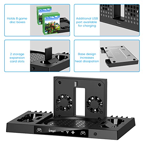 Upgraded Cooling Stand for Xbox Series X with Charging Station, MENEEA Charger Stand for Controller with 2 Cooler System for XBSX Console, Headset Hook & Game Slots, for Xbox Series X Accessories Kit