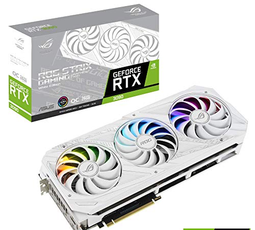 ASUS ROG STRIX NVIDIA GeForce RTX™ 3090 White OC Edition Gaming Graphics Card (PCIe 4.0, 24GB GDDR6X, HDMI 2.1, DisplayPort 1.4a, White color scheme, Axial-tech Fan Design, 2.9-slot, Super Alloy Power