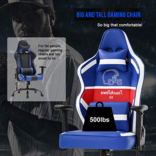 Gaming Chair Big and Tall Video Office Chair 500lb Wide Seat Desk Chair with Lumbar Support Headrest 2D Arms Task Swivel Ergonomic High Back PU Adjustable Massage Racing Computer Chair for Adults