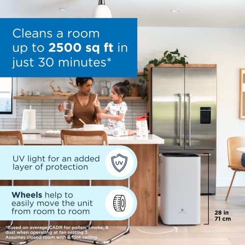 Medify MA-112-UV Air Purifier with True HEPA H14 Filter + UV Light | 2,500 sq ft Coverage | for Allergens, Wildfire Smoke, Dust, Odors, Pollen, Pets | Quiet 99.9% Removal to 0.1 Microns | White, 1-Pack