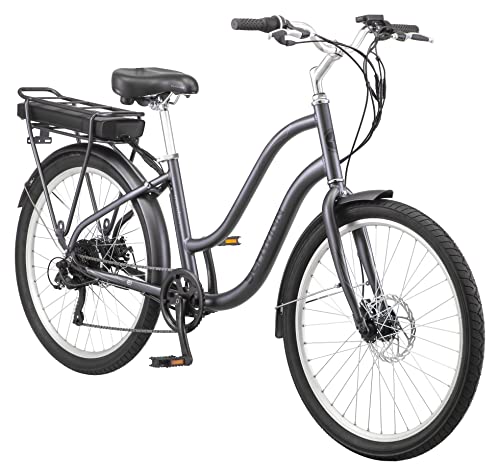 Schwinn Mendocino Adult Hybrid Electric Cruiser Bike, Lightweight Aluminum Frame, 26-Inch Wheels, 6 Speed DriveTrain, Charcoal Gray 1