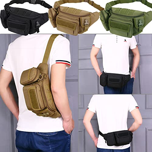 Tactical Fanny Packs, Military Waist Bag Utility Hip Belt Bags for Hiking Climbing Fishing Cycling Hunting with U.S Patch (Black)