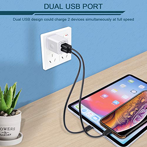 USB Wall Charger, Charger Adapter, AILKIN 2-Pack 2.1Amp Dual Port Quick Charger Plug Cube for iPhone 13 12 11 Pro Max 10 SE X XS XR 8 Plus 7, Samsung Galaxy S21 S20 Power Block Fast Charging Box Brick