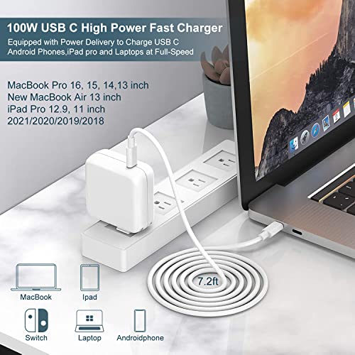 Mac Book Pro Charger - 100W USB C Charger Power Adapter Compatible with MacBook Pro 16, 15, 14, 13 Inch, MacBook Air 13 Inch, iPad Pro 2021/2020/2019/2018, Included 7.2ft USB C to C Cable