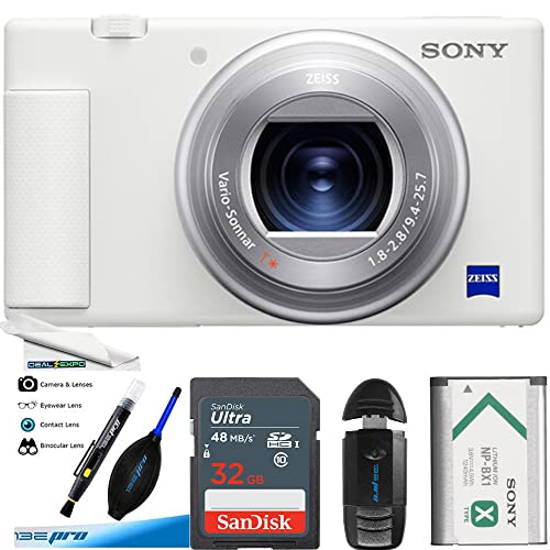 Sony ZV-1 Digital Camera (White) + Expo 32GB Basic Accessories Bundle