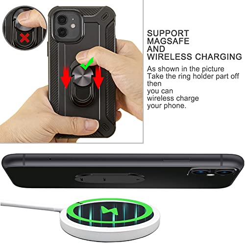 COOLQO Cell Phone Ring Holder Stand, for [Magnetic Car Phone Holder Mount] [Support Wireless Charging] 360 Degree Rotation Metal Grip Finger Kickstand for Mount Compatible with Smartphone - Black