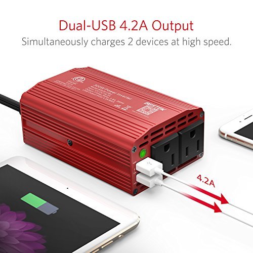 BESTEK 300W Power Inverter DC 12V to 110V AC Car Inverter with 4.2A Dual USB Car Adapter