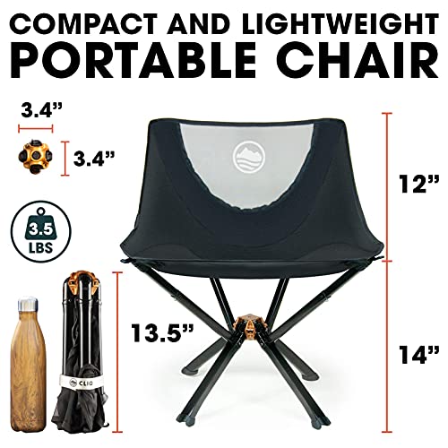 CLIQ Camping Chairs - Most Funded Camping Chair in Crowdfunding History. | Bottle Sized Compact Outdoor Chairs | Sets up in 5 Seconds | Supports 300lbs | Aircraft Grade Aluminum (Black)