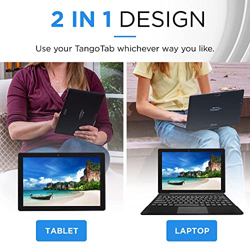 [3 Bonus Items] Simbans TangoTab 10 Inch Tablet and Keyboard 2-in-1 Laptop, 4 GB RAM, 64 GB Disk, Android 10, Mini-HDMI, Micro-USB, USB-A, Inbuilt GPS, Dual WiFi, Bluetooth Computer PC - TLX