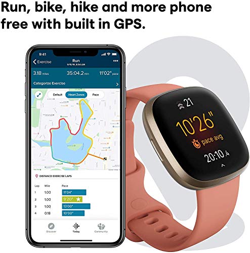 Fitbit Versa 3 Health & Fitness Smartwatch W/ Bluetooth Calls/Texts, Fast Charging, GPS, Heart Rate SpO2, 6+ Days Battery (S & L Bands, 90 Day Premium Included) International Version (Pink/Gold)