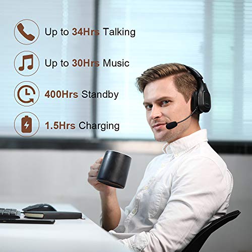 COMEXION Trucker Bluetooth Headset V5.0, Wireless Headset with Noise Canceling&Mute Microphone for Cell Phones, On Ear Bluetooth Headphone with Wireless&Wired Mode for Trucker, Home Office, Skype