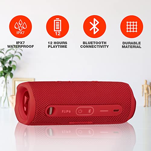 JBL FLIP 6 Portable Wireless Bluetooth Speaker IP67 Waterproof On-The-Go Bundle with Authentic Boomph Hardshell Protective Case - Red