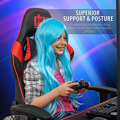 Deco Gear Red Ergonomic Foam Gaming Computer Chair with Adjustable Head and Lumbar Support, Hydraulic Seat Adjustment, Adjustable Armrests, Includes Mechanical Gaming RGB Cherry Red MX Keyboard