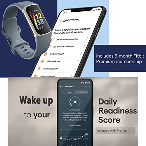 Fitbit Charge 5 Advanced Fitness & Health Tracker (Blue) with Built-in GPS, Stress Tools, Bundle with 2 Watch Bands, 3.3foot Metal Charging Dock, Wall Adapter, Screen Shield & PremGear for Fitbit