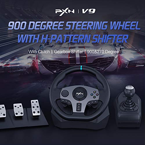 PC Steering Wheel, PXN V9 Universal Usb Car Sim 270/900 Degree Race Steering Wheel with 3-Pedals and Shifter Bundle for Xbox One,Xbox Series X/S,PS4,PS3, Nintendo Switch