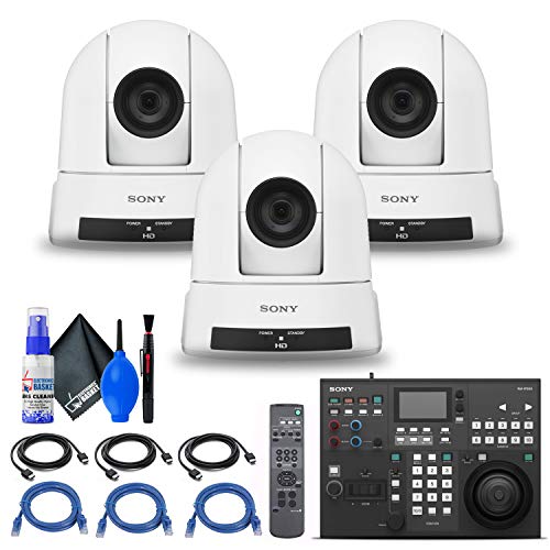 Sony RM-IP500/1 Professional Remote Controller + 3 x Sony SRG-300HW 1080p Desktop & Ceiling Mount Remote PTZ Camera with 30x Optical Zoom (White) (SRG300H/W) + 3 x Ethernet Cable + More - Bundle